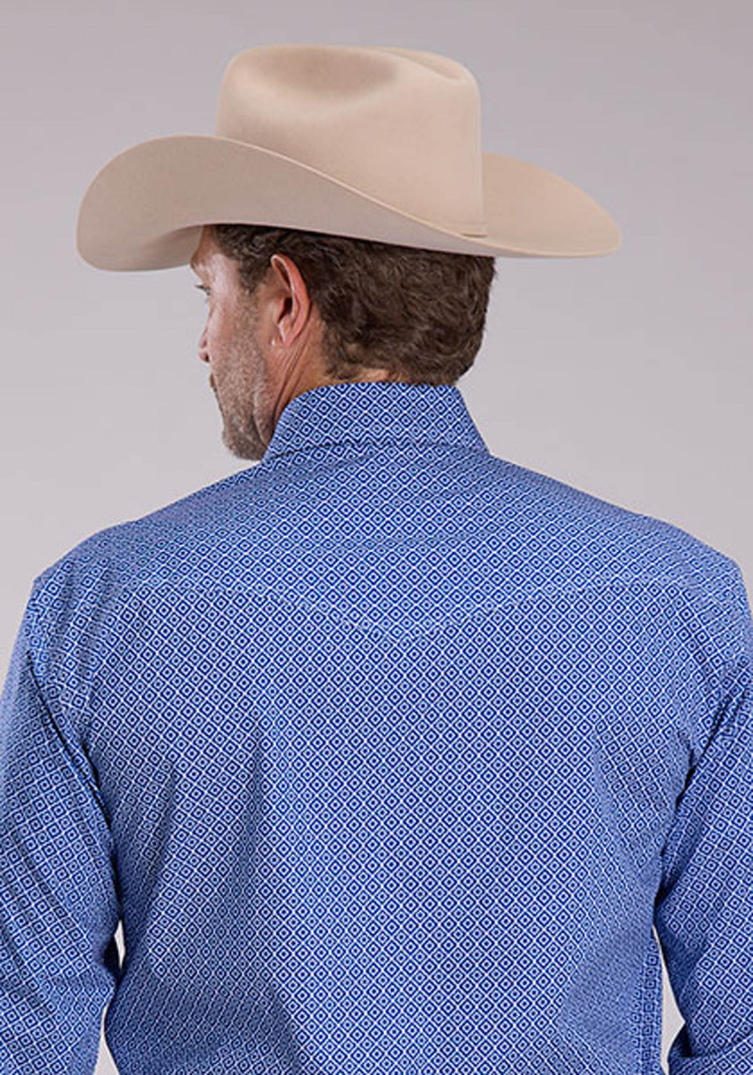 MENS STRETCH FOULARD PRINT - BLUE LONG SLEEVE SNAP WESTERN SHIRT