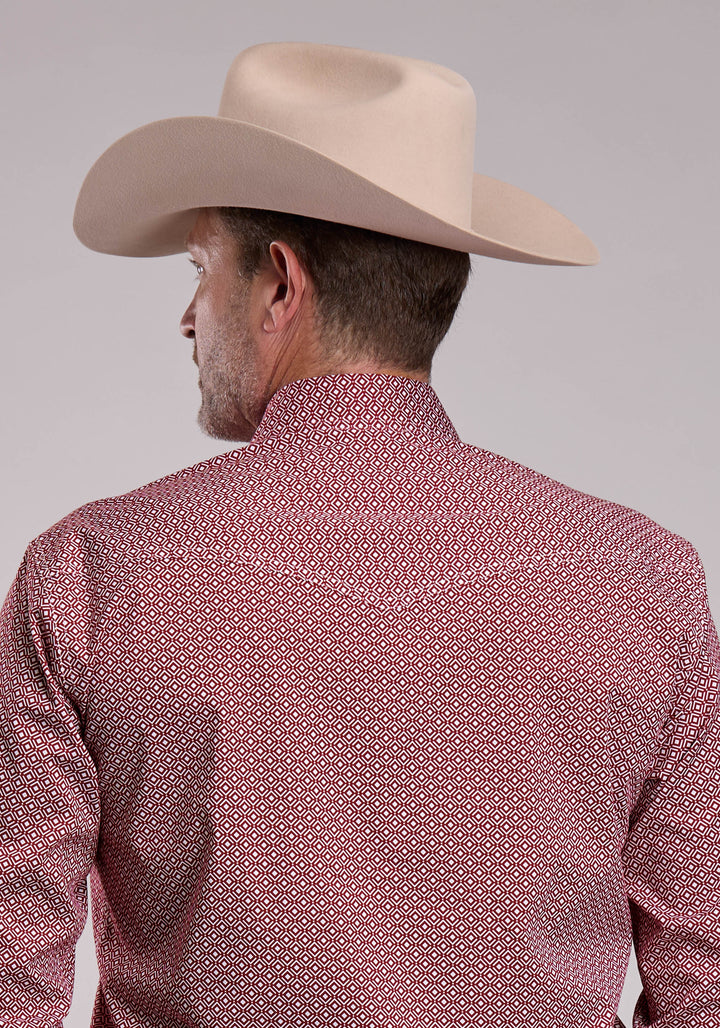 MENS ROPER RED STRETCH GEO PRINT LONG SLEEVE SNAP SHIRT