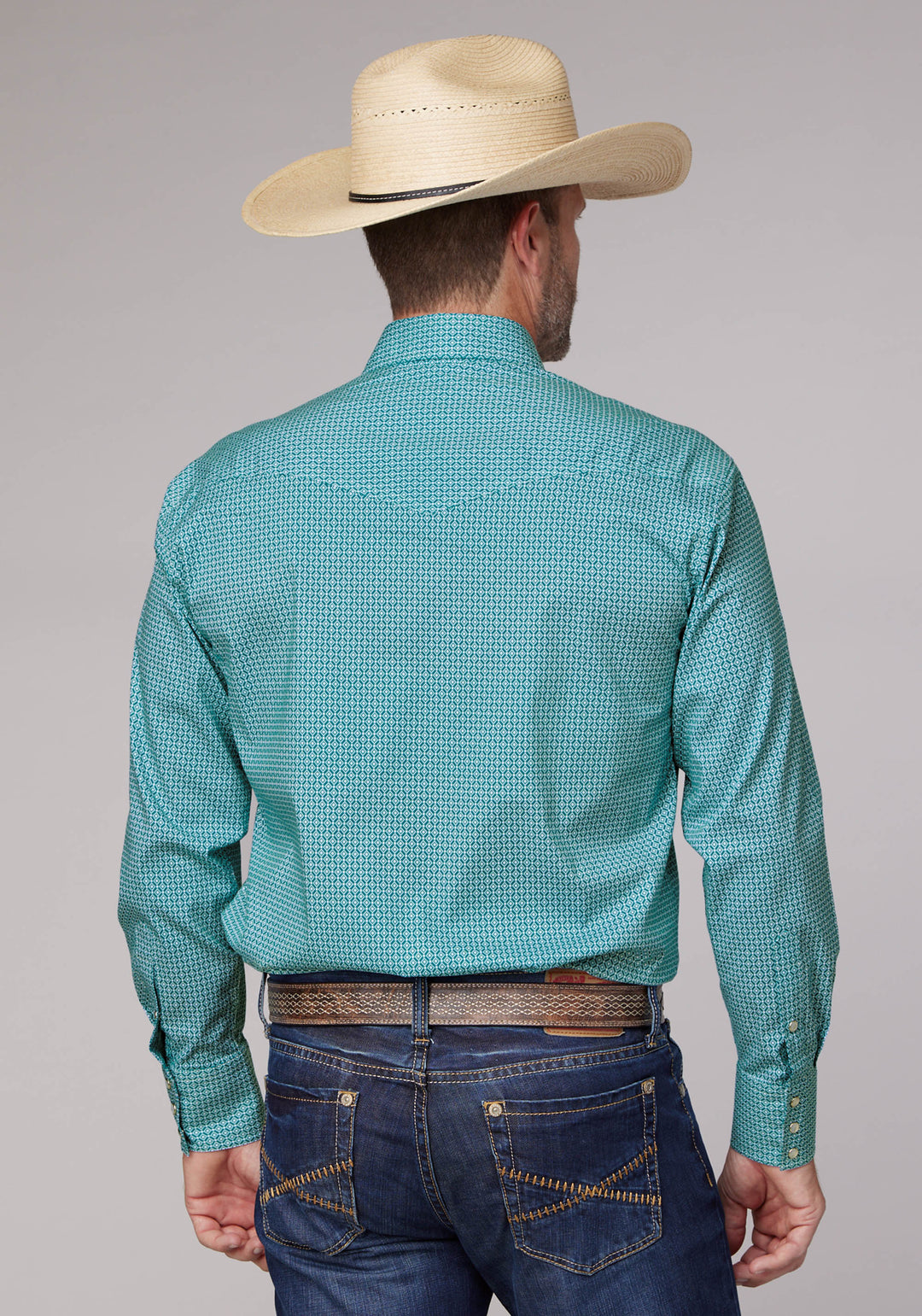 MENS LONG SLEEVE SNAP STRETCH NEAT TEAL WESTERN SHIRT
