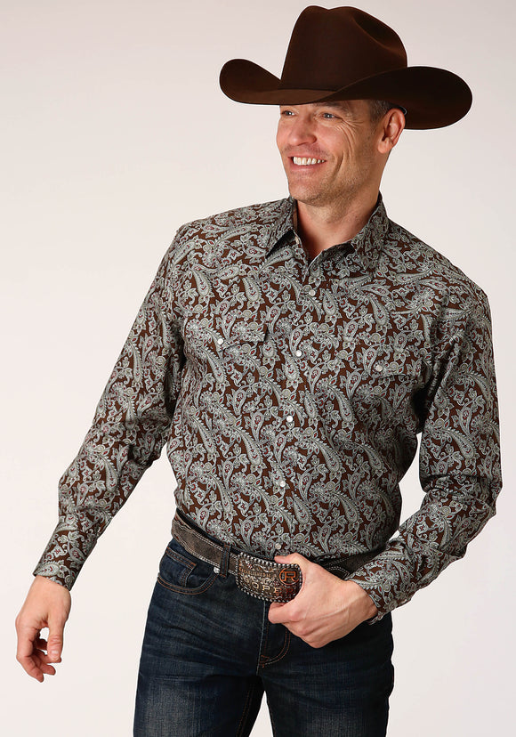 MENS LONG SLEEVE SNAP PINE PAISLEY WESTERN SHIRT