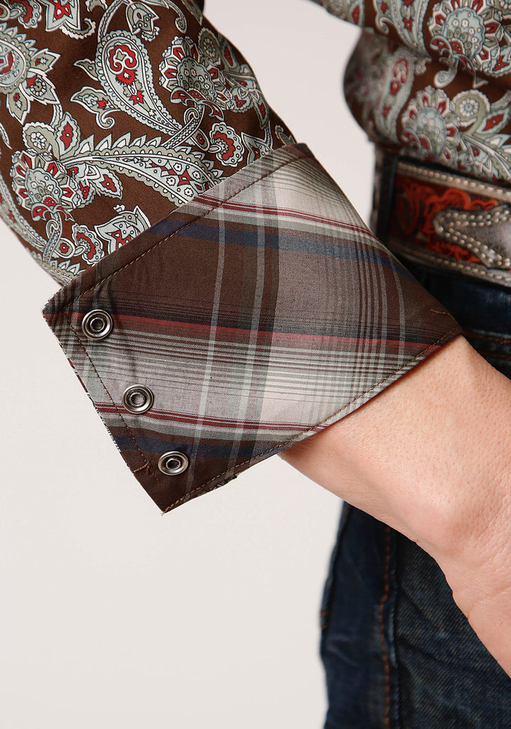 MENS LONG SLEEVE SNAP PINE PAISLEY WESTERN SHIRT