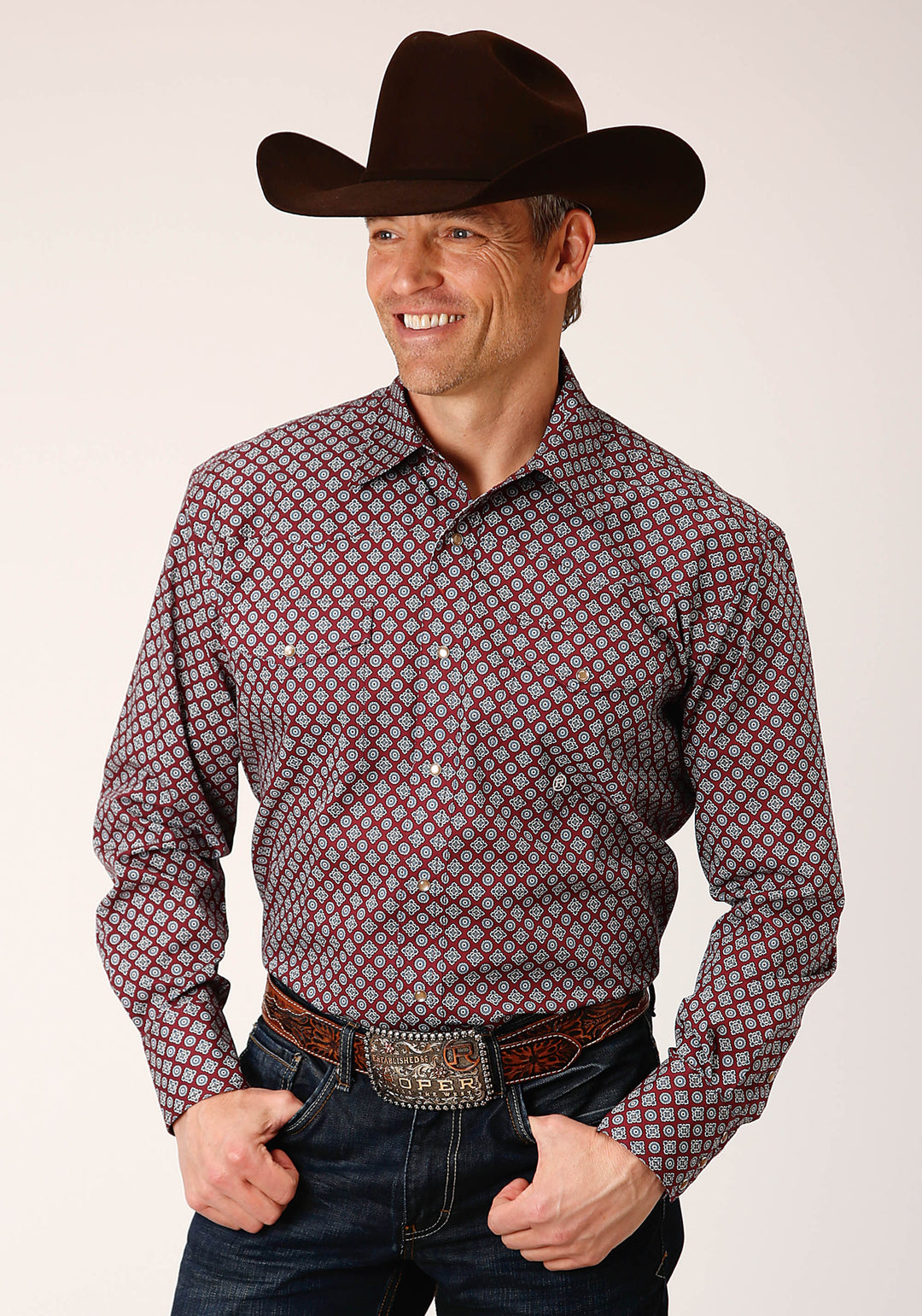MENS LONG SLEEVE SNAP CLASSIC FOULARD WESTERN SHIRT