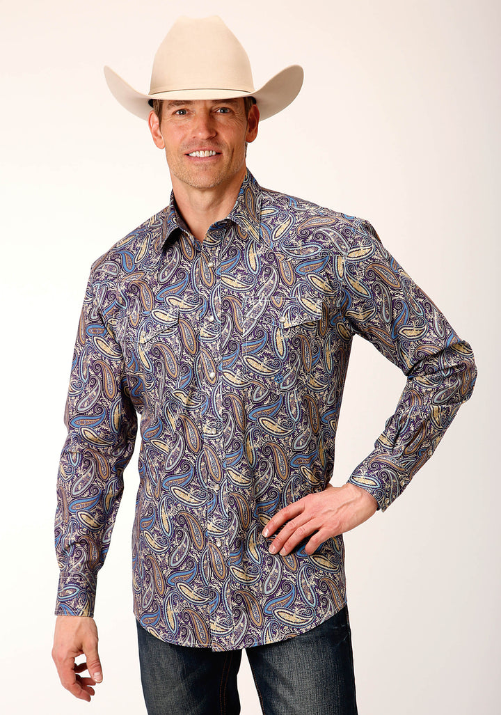 MENS LONG SLEEVE SNAP ROYAL PAISLEY WESTERN SHIRT