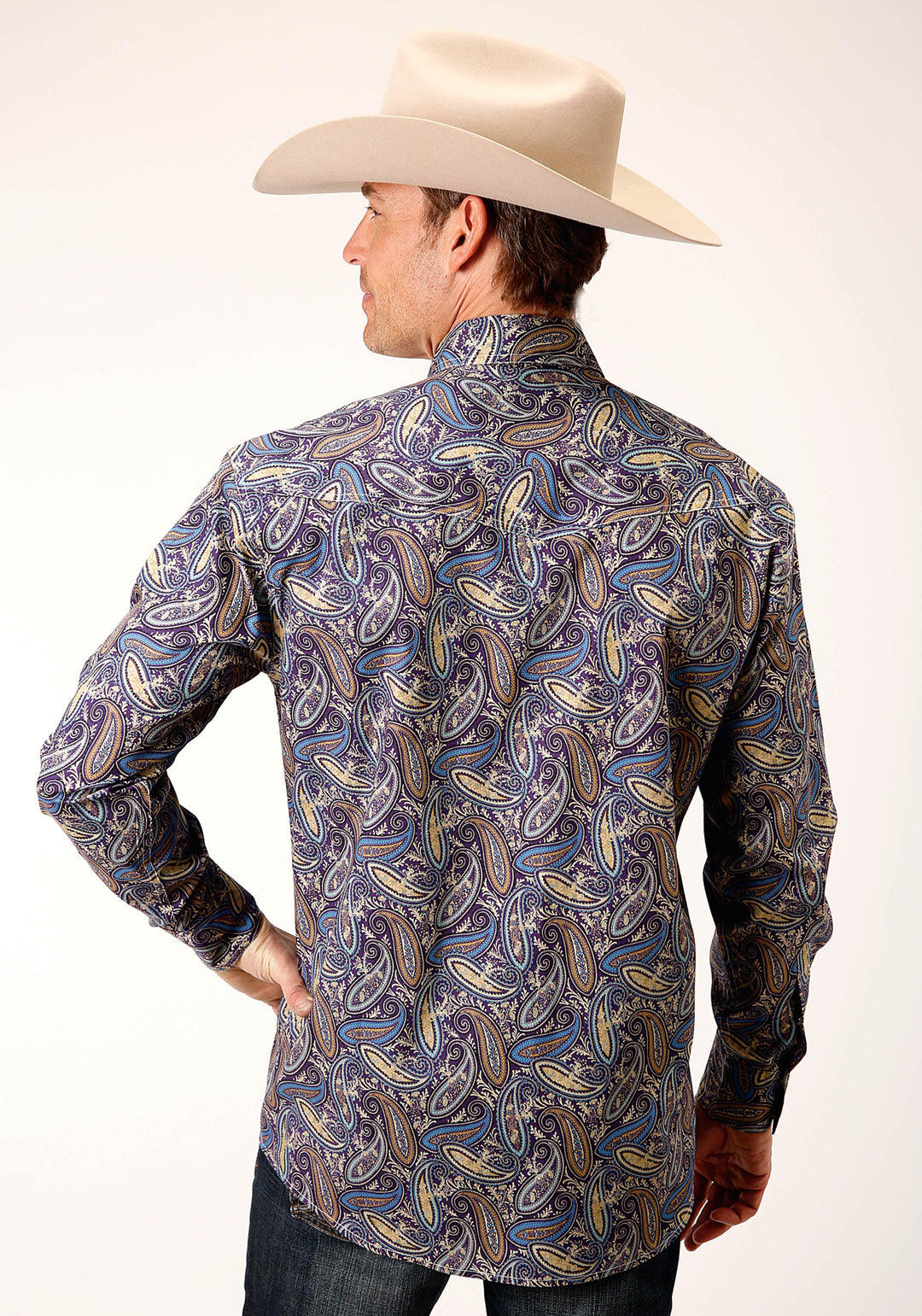 MENS LONG SLEEVE SNAP ROYAL PAISLEY WESTERN SHIRT