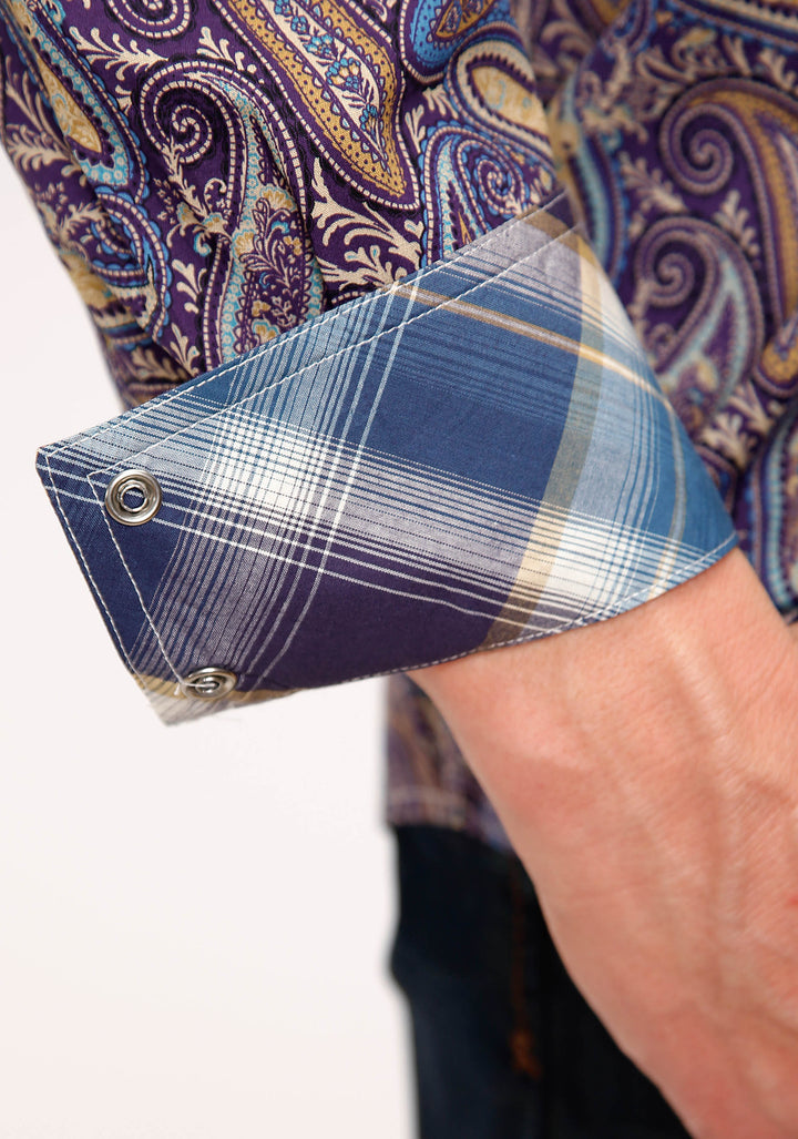 MENS LONG SLEEVE SNAP ROYAL PAISLEY WESTERN SHIRT