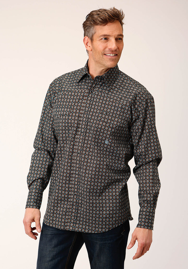 MENS LONG SLEEVE SNAP WILD WEST FOULARD WESTERN SHIRT