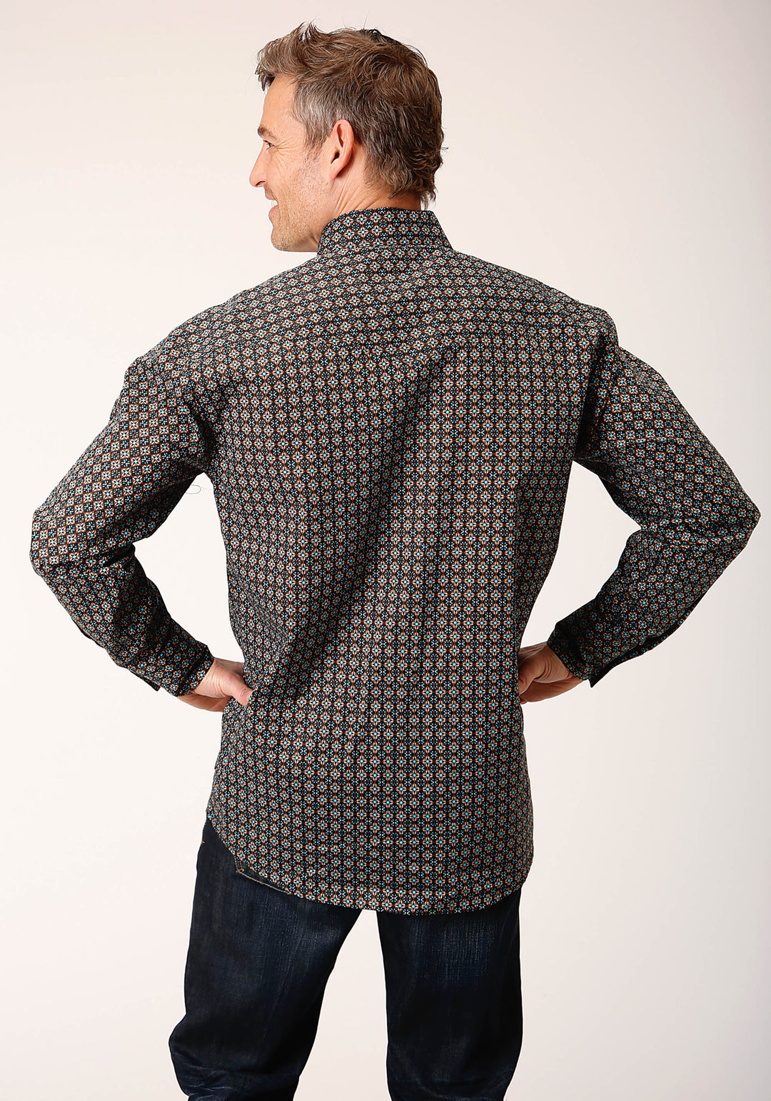 MENS LONG SLEEVE SNAP WILD WEST FOULARD WESTERN SHIRT