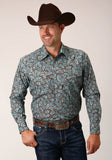 MENS LONG SLEEVE SNAP TURQUOISE MINE PAISLEY WESTERN SHIRT