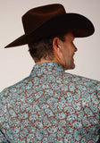 MENS LONG SLEEVE SNAP TURQUOISE MINE PAISLEY WESTERN SHIRT