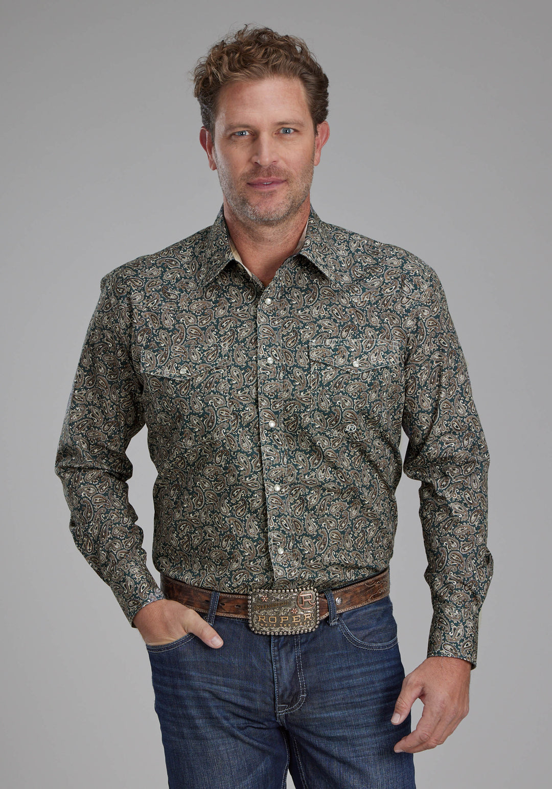 MENS OAK PAISLEY LONG SLEEVE SNAP WESTERN SHIRT