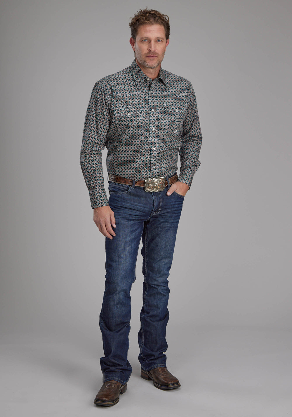 MENS ACORN FOULARD LONG SLEEVE SNAP WESTERN SHIRT