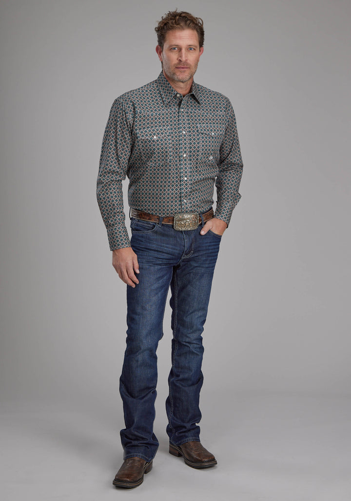 MENS ACORN FOULARD LONG SLEEVE SNAP WESTERN SHIRT