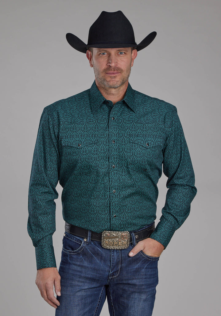 MENS VINTAGE PAISLEY LONG SLEEVE SNAP WESTERN SHIRT