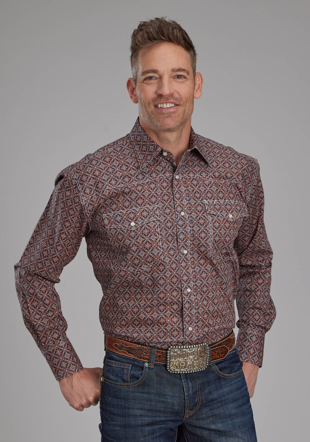MENS GINGER FOULARD LONG SLEEVE SNAP WESTERN SHIRT