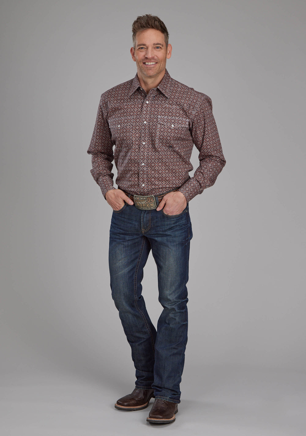 MENS GINGER FOULARD LONG SLEEVE SNAP WESTERN SHIRT