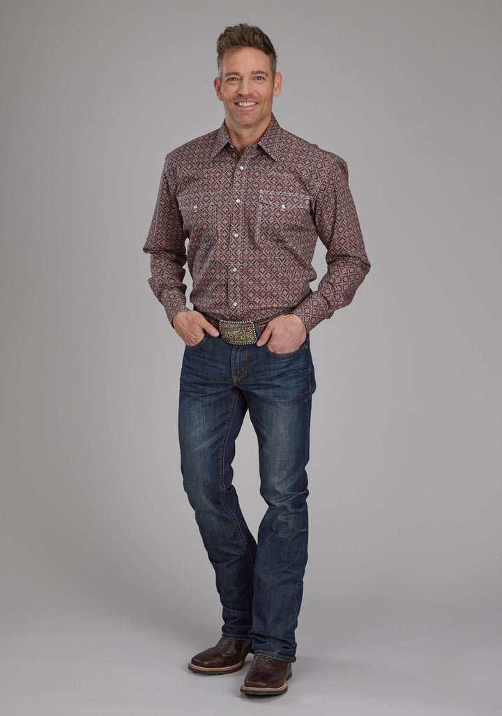 MENS GINGER FOULARD LONG SLEEVE SNAP WESTERN SHIRT