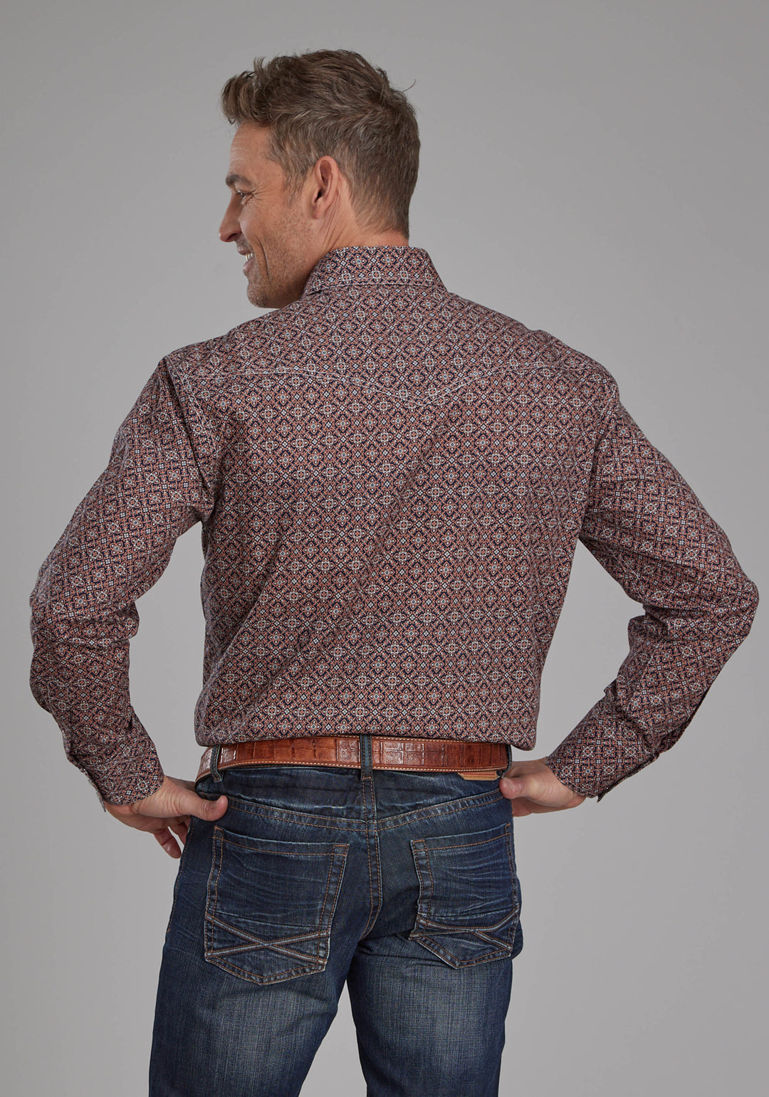 MENS GINGER FOULARD LONG SLEEVE SNAP WESTERN SHIRT