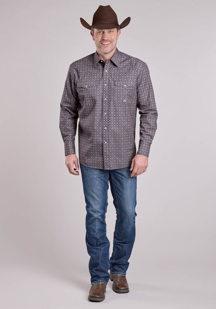 MENS LONG SLEEVE SNAP PLUM FOULARD WESTERN SHIRT