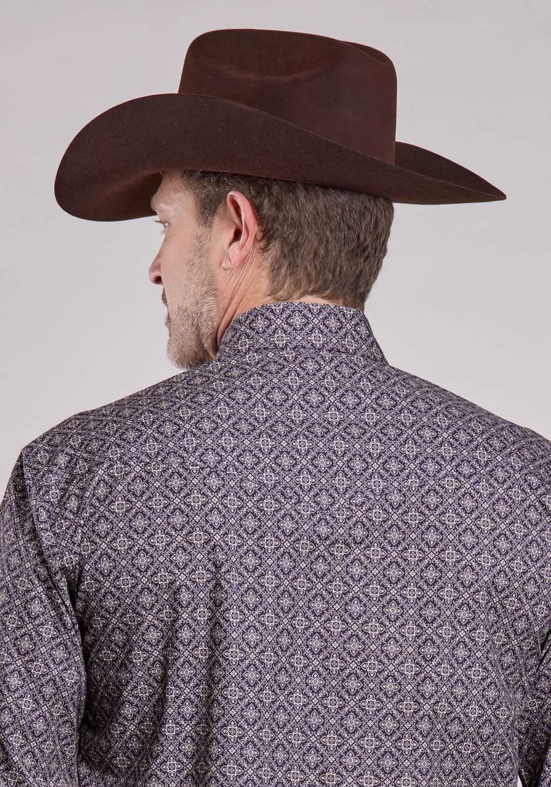 MENS LONG SLEEVE SNAP PLUM FOULARD WESTERN SHIRT