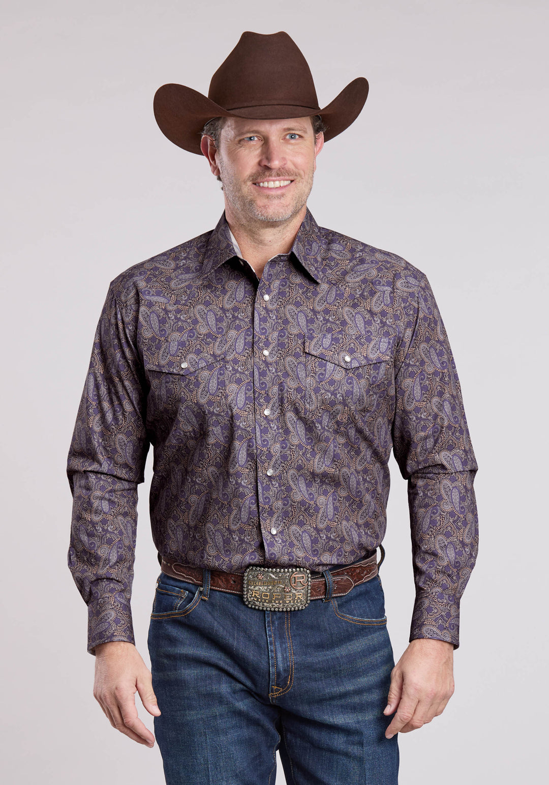 MENS LONG SLEEVE SNAP PURPLE HAZE PAISLEY WESTERN SHIRT