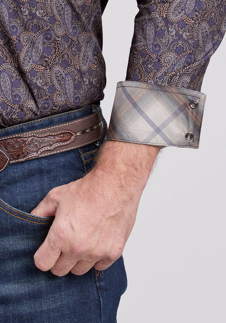 MENS LONG SLEEVE SNAP PURPLE HAZE PAISLEY WESTERN SHIRT