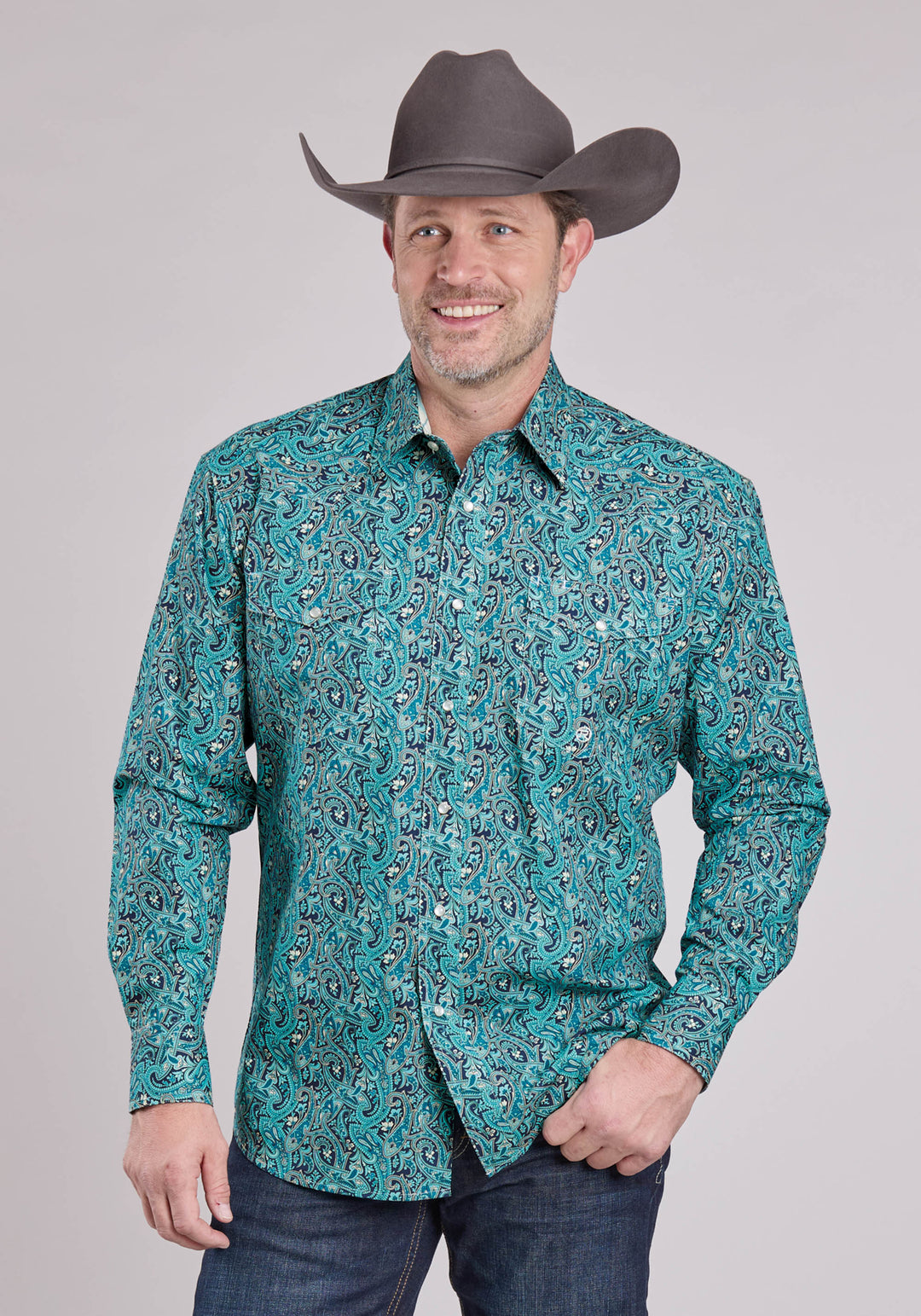 MENS LONG SLEEVE SNAP RIVER PAISLEY WESTERN SHIRT