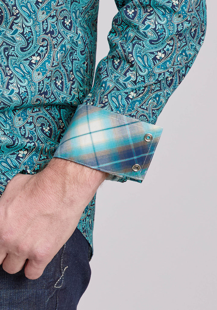 MENS LONG SLEEVE SNAP RIVER PAISLEY WESTERN SHIRT