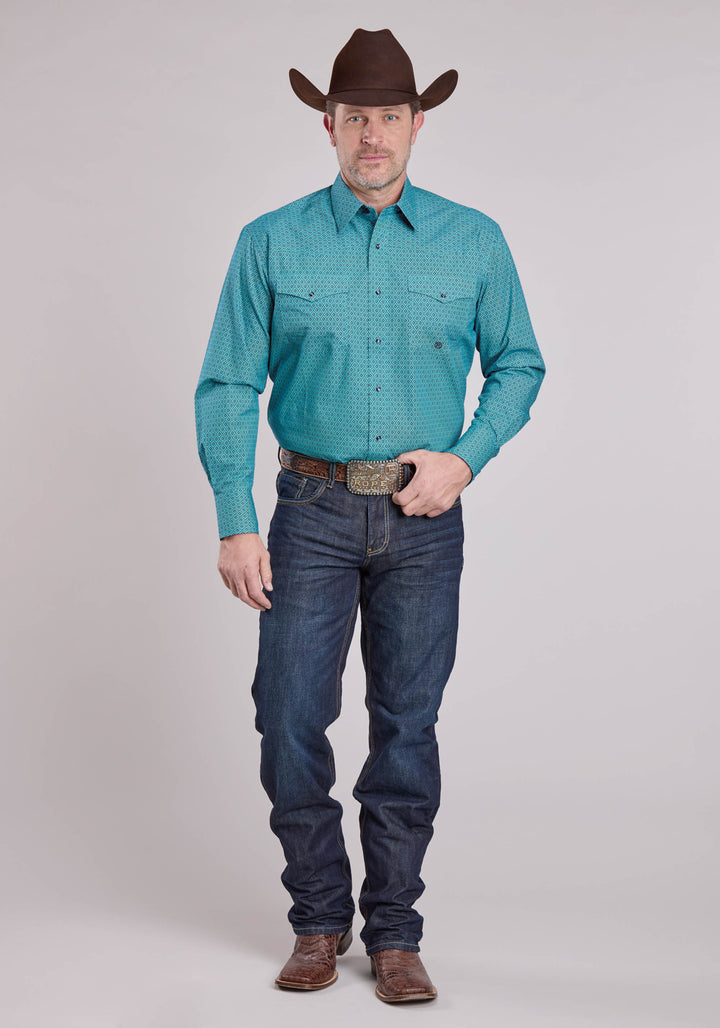 MENS LONG SLEEVE SNAP AZTEC DIAMOND GEO WESTERN SHIRT
