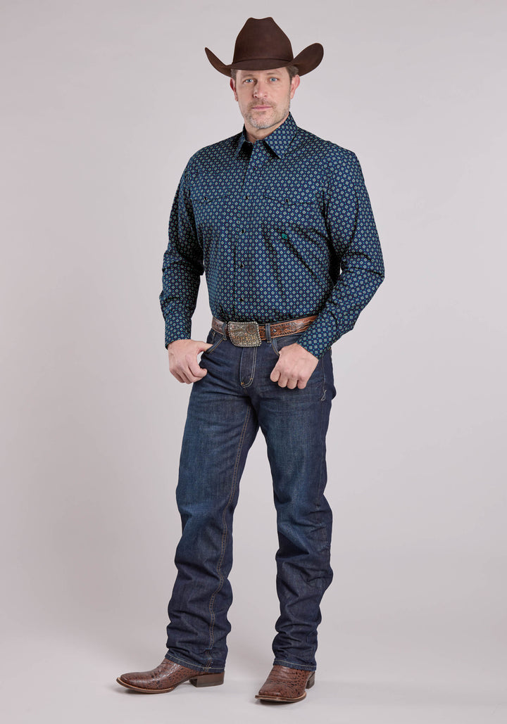 MENS LONG SLEEVE SNAP PINWHEEL FOULARD WESTERN SHIRT