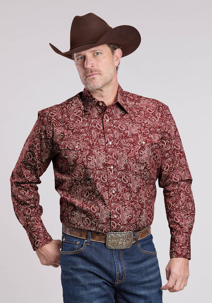 MENS LONG SLEEVE SNAP PLUME PAISLEY WESTERN SHIRT