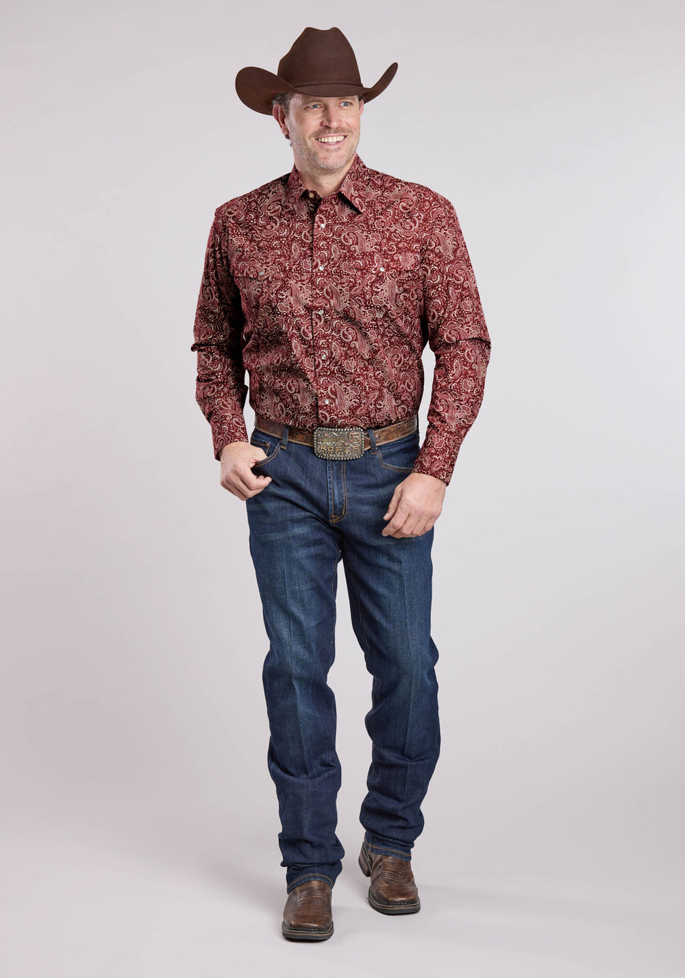 MENS LONG SLEEVE SNAP PLUME PAISLEY WESTERN SHIRT