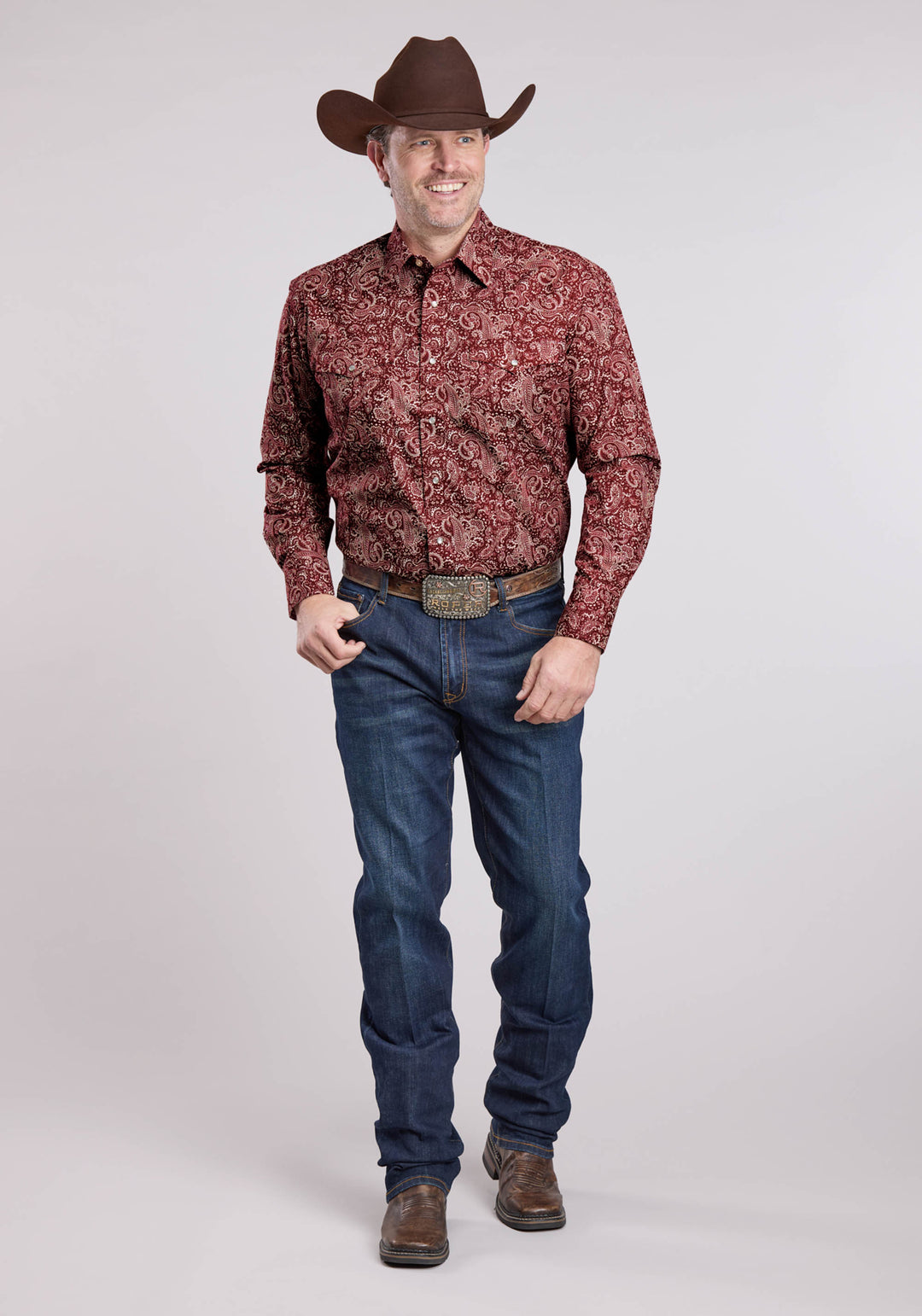 MENS LONG SLEEVE SNAP PLUME PAISLEY WESTERN SHIRT