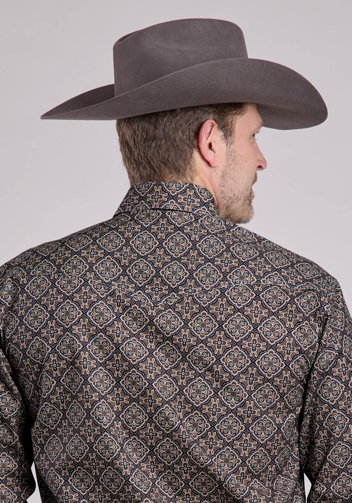 MENS LONG SLEEVE SNAP BRONZE MEDALLION WESTERN SHIRT