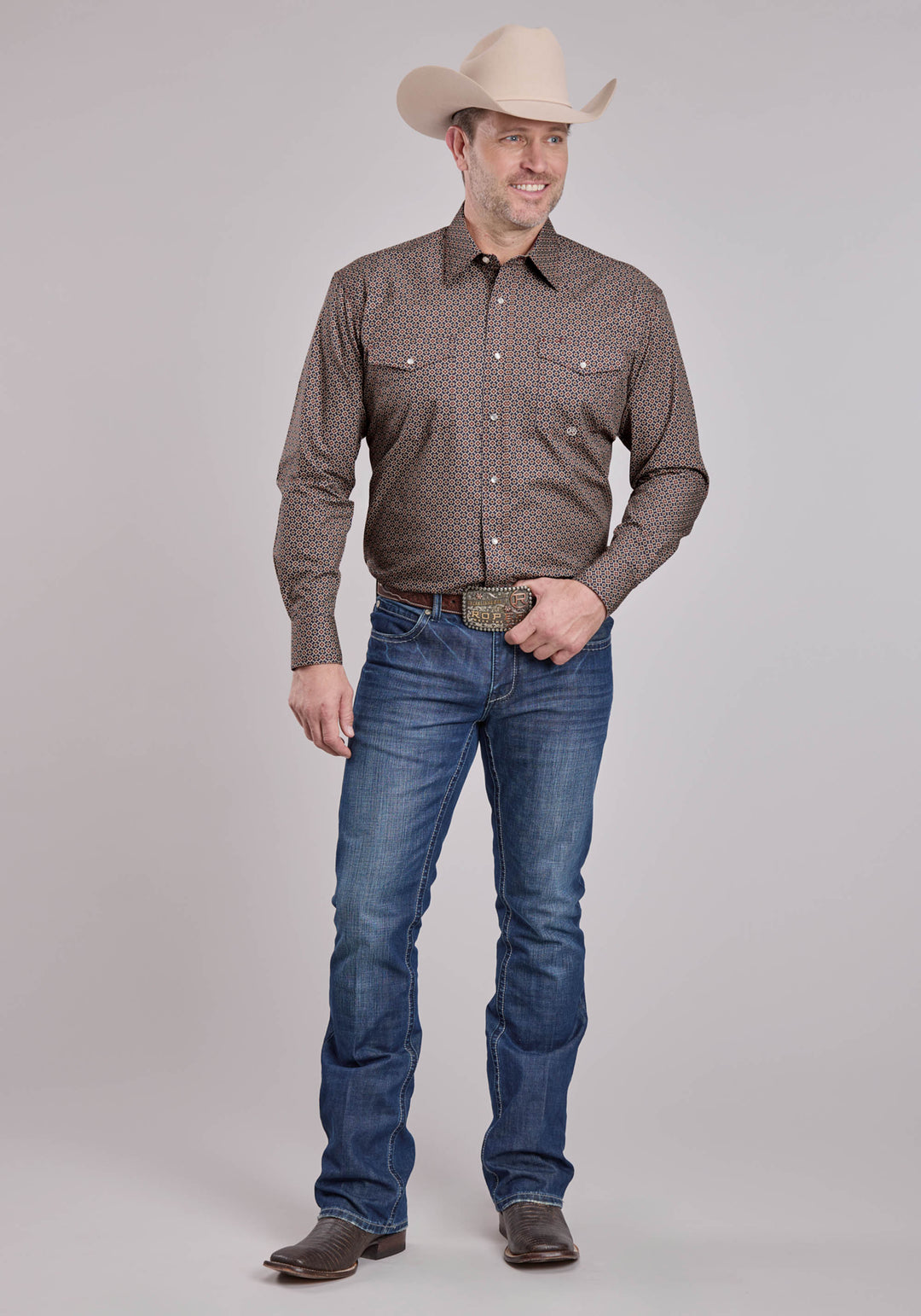 MENS LONG SLEEVE SNAP VINTAGE FOULARD WESTERN SHIRT