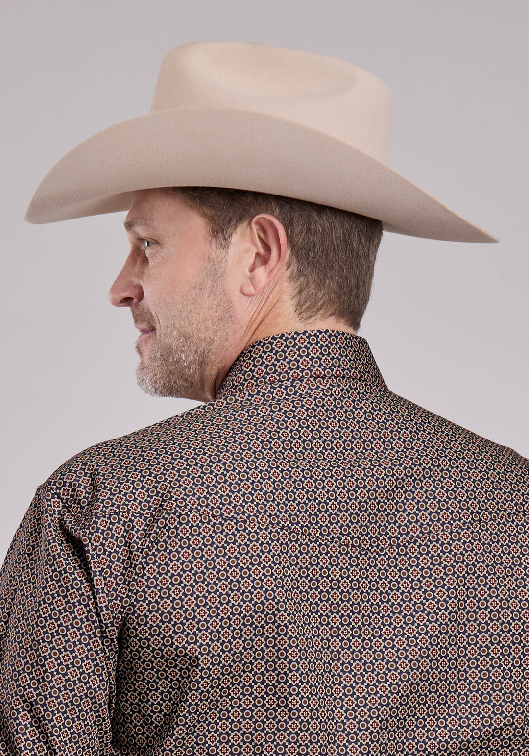 MENS LONG SLEEVE SNAP VINTAGE FOULARD WESTERN SHIRT