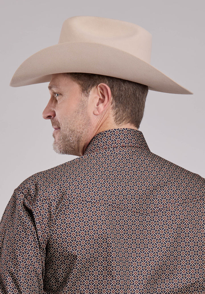 MENS LONG SLEEVE SNAP VINTAGE FOULARD WESTERN SHIRT