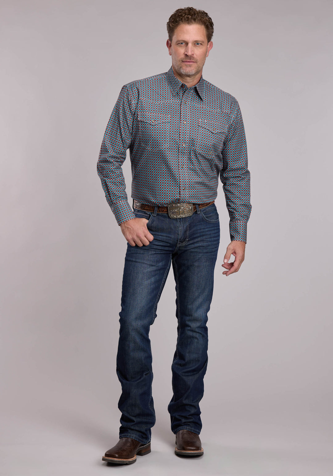 MENS ROPER SMALL STAR FOULARD WESTERN SNAP SHIRT
