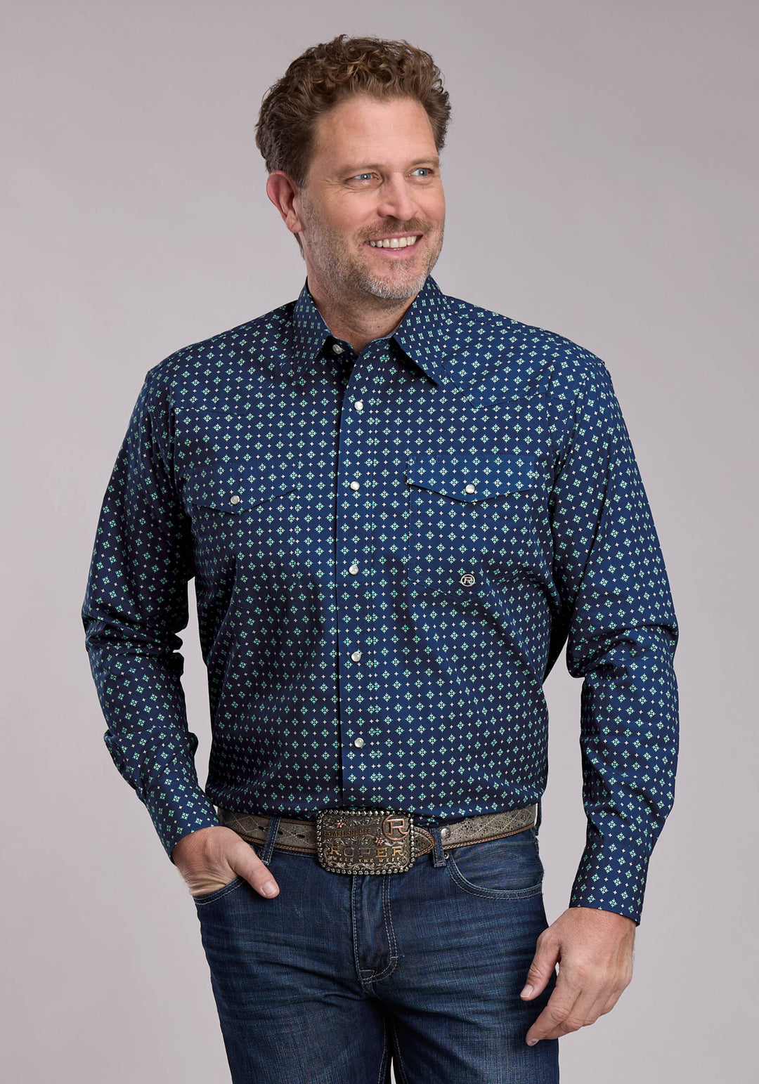 MENS ROPER NIGHT SKY FOULARD WESTERN SNAP SHIRT