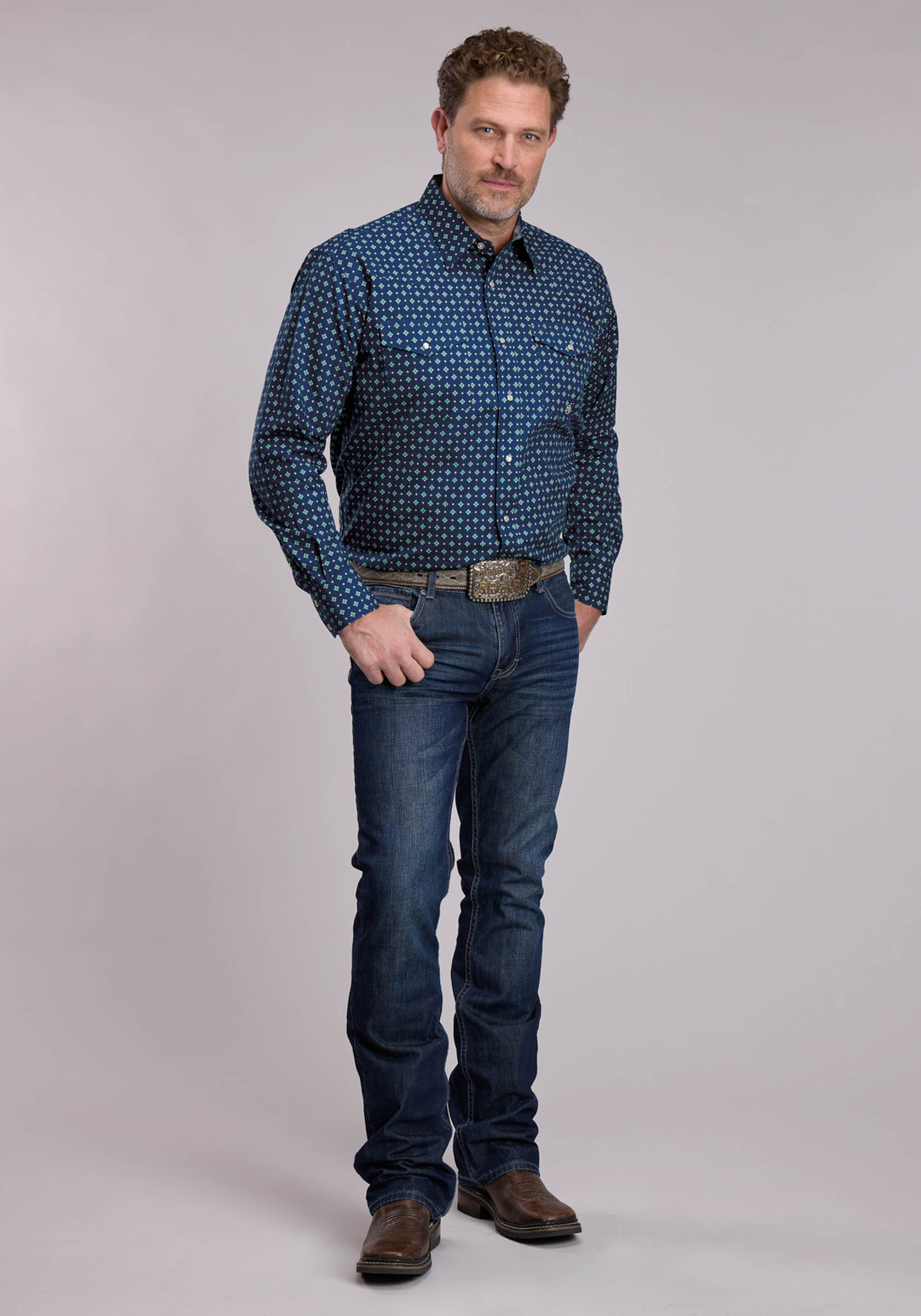 MENS ROPER NIGHT SKY FOULARD WESTERN SNAP SHIRT