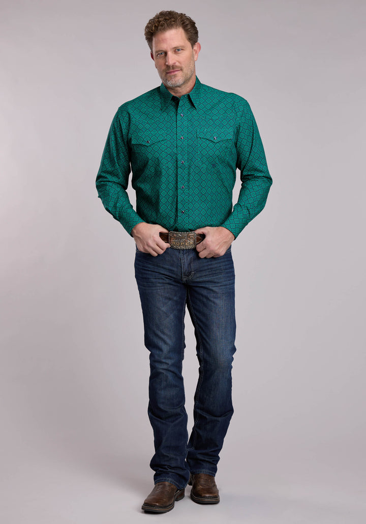 MENS ROPER BLUE SPRUCE MEDALLION WESTERN SNAP SHIRT