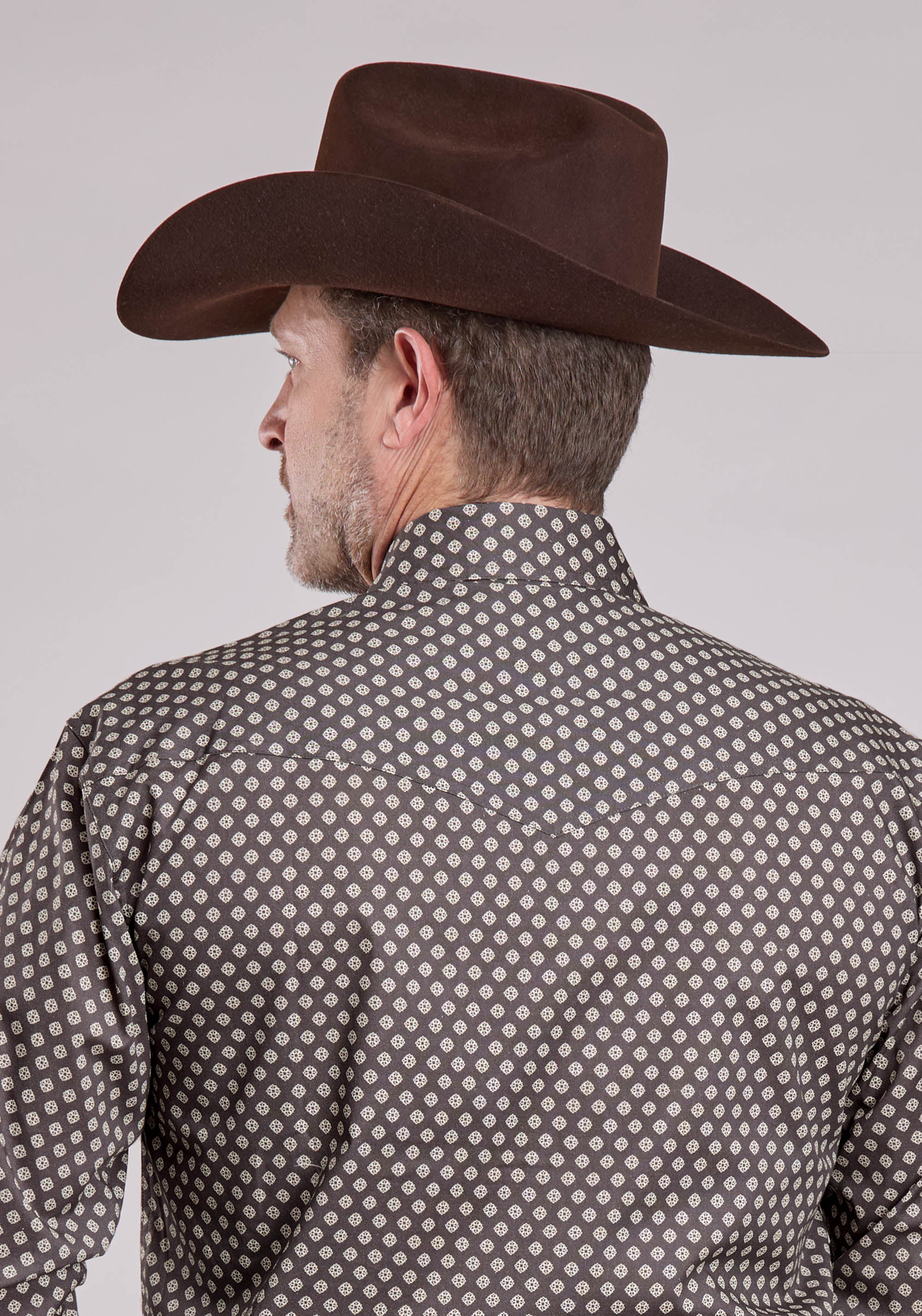 Mens Long Sleeve Snap Grey Stretch Foulard Western Shirt – Roper