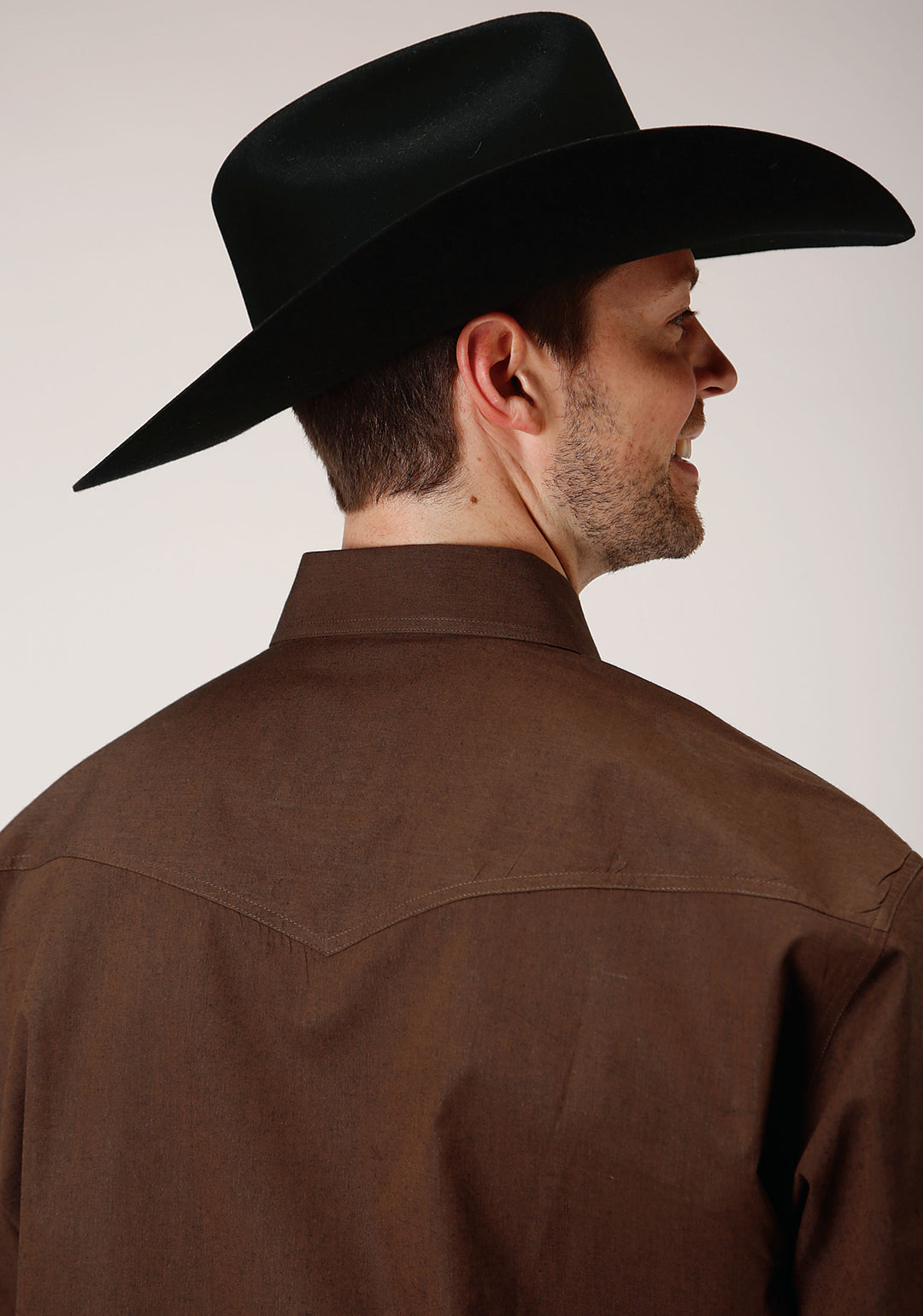 MENS LONG SLEEVE SNAP BLACK FILL  BROWN WESTERN SHIRT