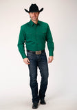 MENS LONG SLEEVE SNAP BLACK FILL SOLID GREEN WESTERN SHIRT