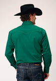 MENS LONG SLEEVE SNAP BLACK FILL SOLID GREEN WESTERN SHIRT