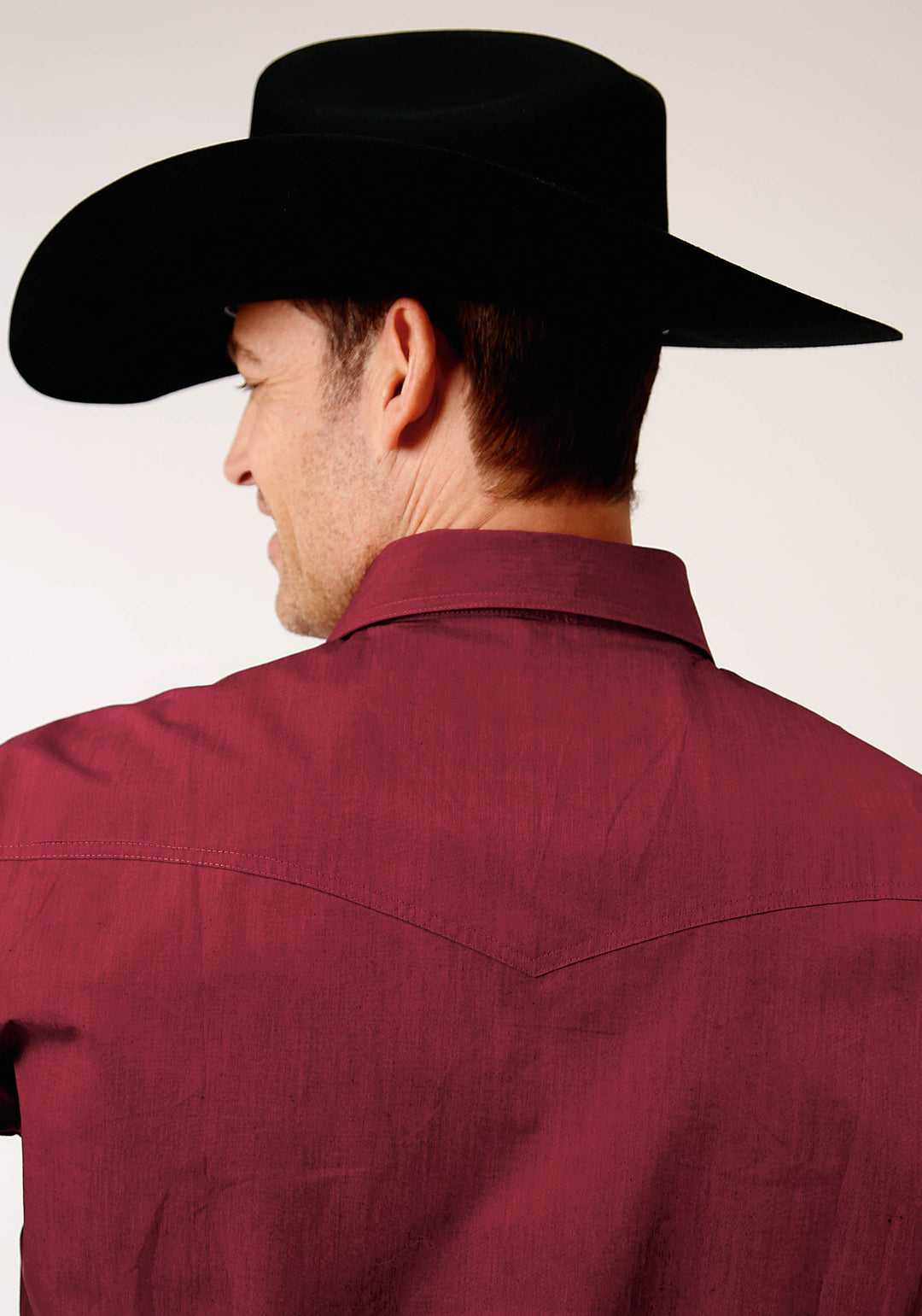 MENS LONG SLEEVE SNAP BLACK FILL  SOLID RED WESTERN SHIRT