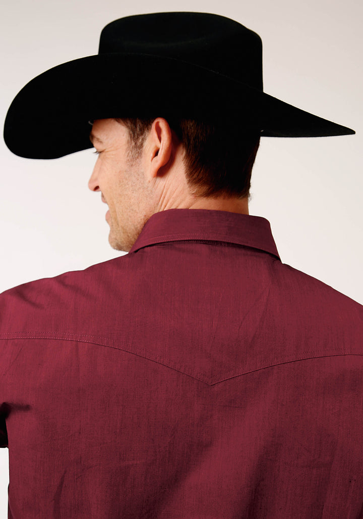 MENS LONG SLEEVE SNAP BLACK FILL SOLID  WINE WESTERN SHIRT