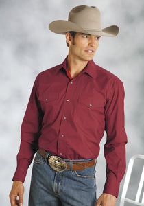 MENS RED SOLID LONG SLEEVE WESTERN SNAP SHIRT