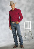 MENS RED SOLID LONG SLEEVE WESTERN SNAP SHIRT