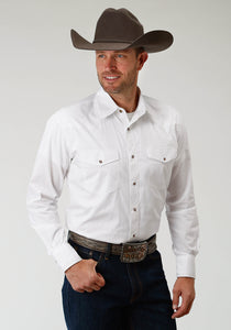 MENS WHITE SOLID LONG SLEEVE WESTERN SNAP SHIRT