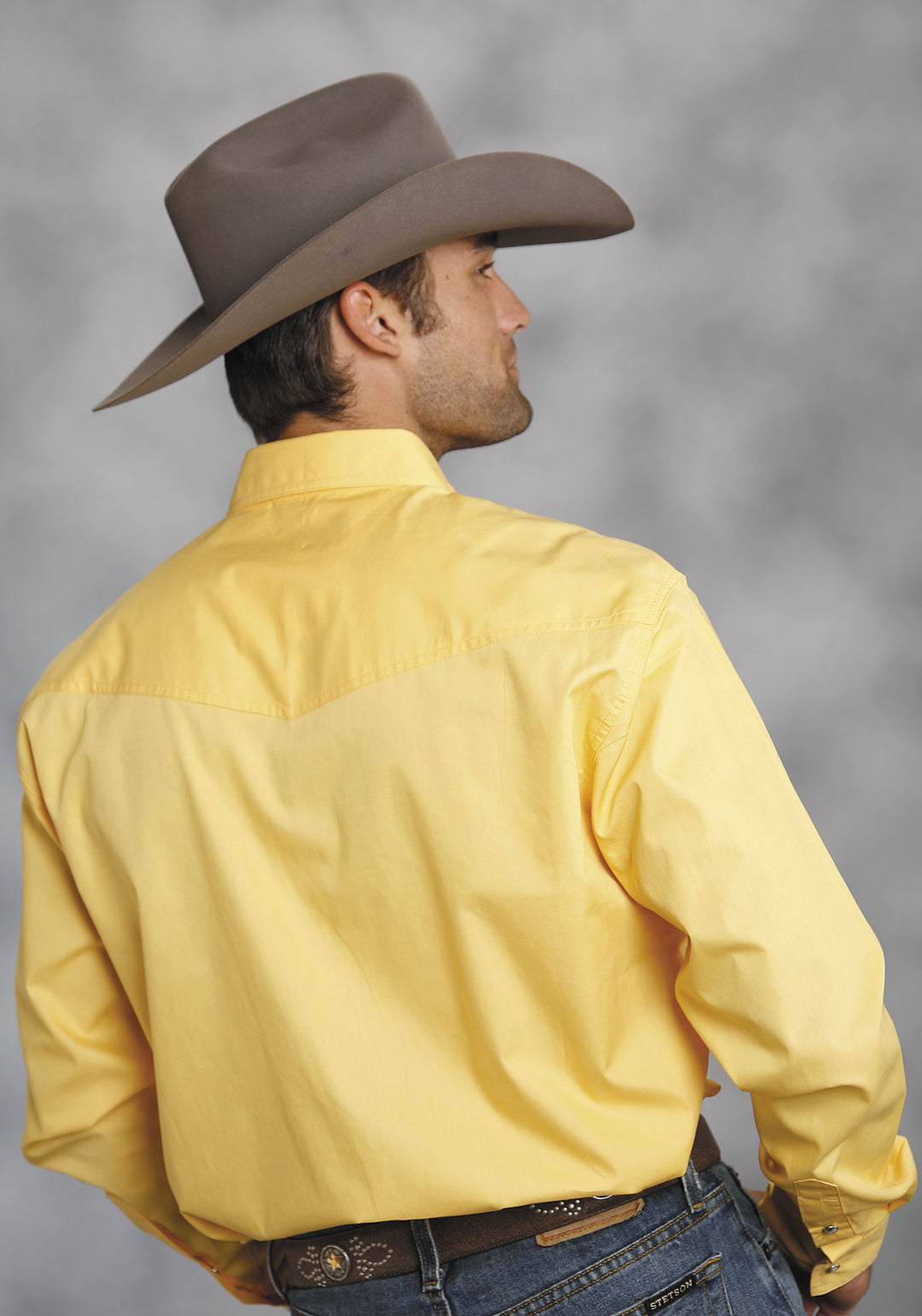 yellow mens dress shirt Roper Mens Yellow Solid Long Sleeve Western Snap Shirt L